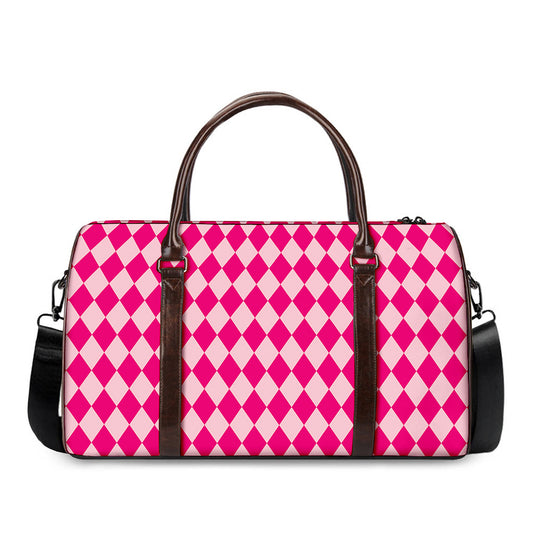Pink Harlequin Pattern Print Duffle Bag