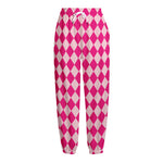 Pink Harlequin Pattern Print Fleece Lined Knit Pants