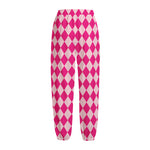 Pink Harlequin Pattern Print Fleece Lined Knit Pants