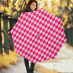 Pink Harlequin Pattern Print Foldable Umbrella