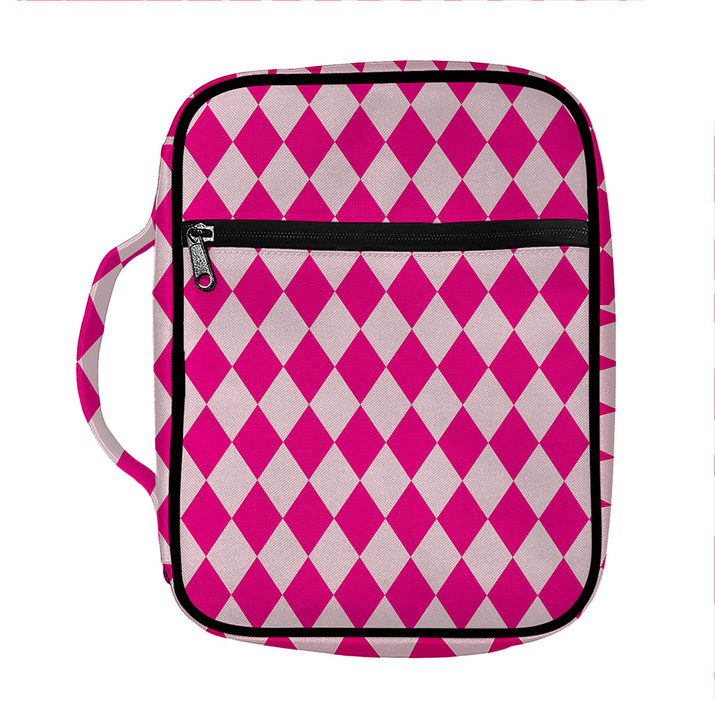 Pink Harlequin Pattern Print Front Pocket Bible Bag