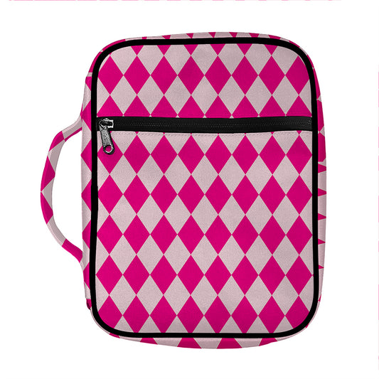 Pink Harlequin Pattern Print Front Pocket Bible Bag