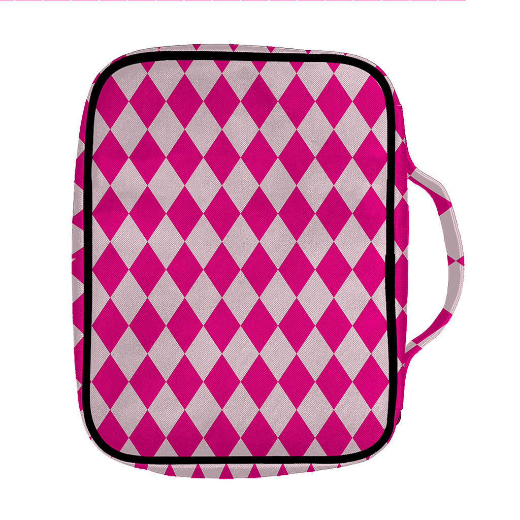 Pink Harlequin Pattern Print Front Pocket Bible Bag