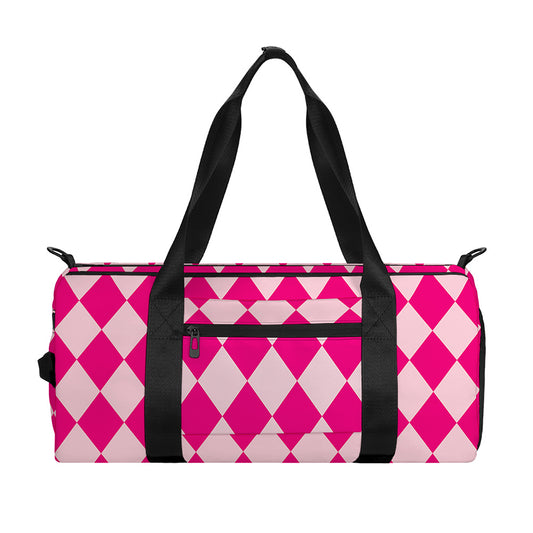 Pink Harlequin Pattern Print Gym Bag