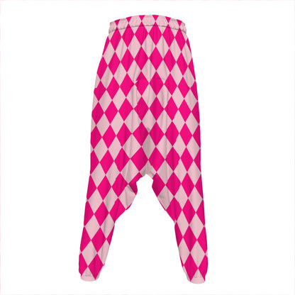 Pink Harlequin Pattern Print Hammer Pants