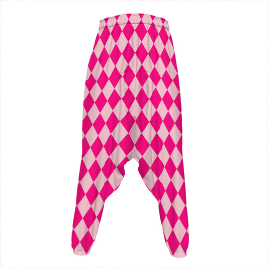Pink Harlequin Pattern Print Hammer Pants