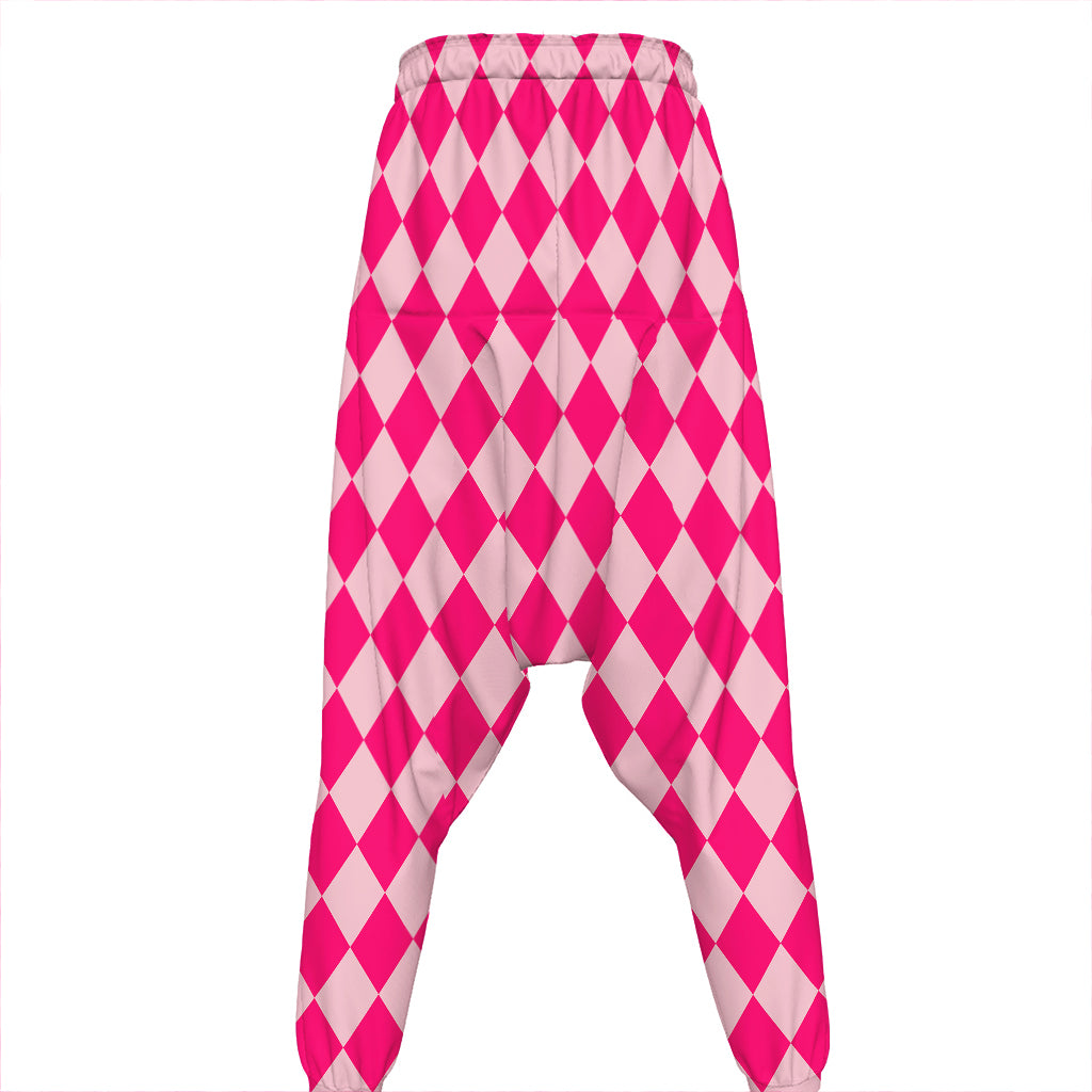 Pink Harlequin Pattern Print Hammer Pants