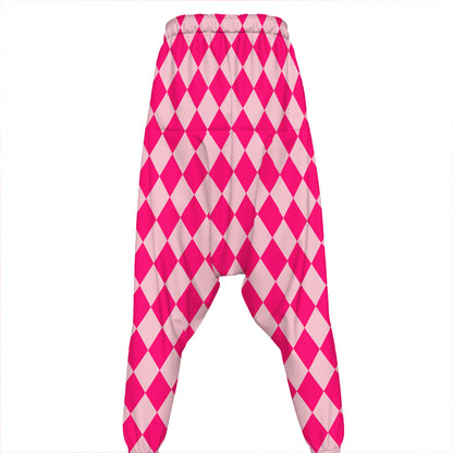 Pink Harlequin Pattern Print Hammer Pants