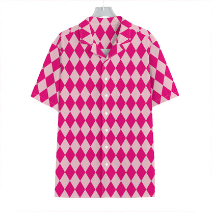 Pink Harlequin Pattern Print Hawaiian Shirt