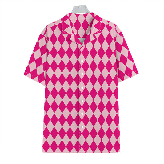Pink Harlequin Pattern Print Hawaiian Shirt