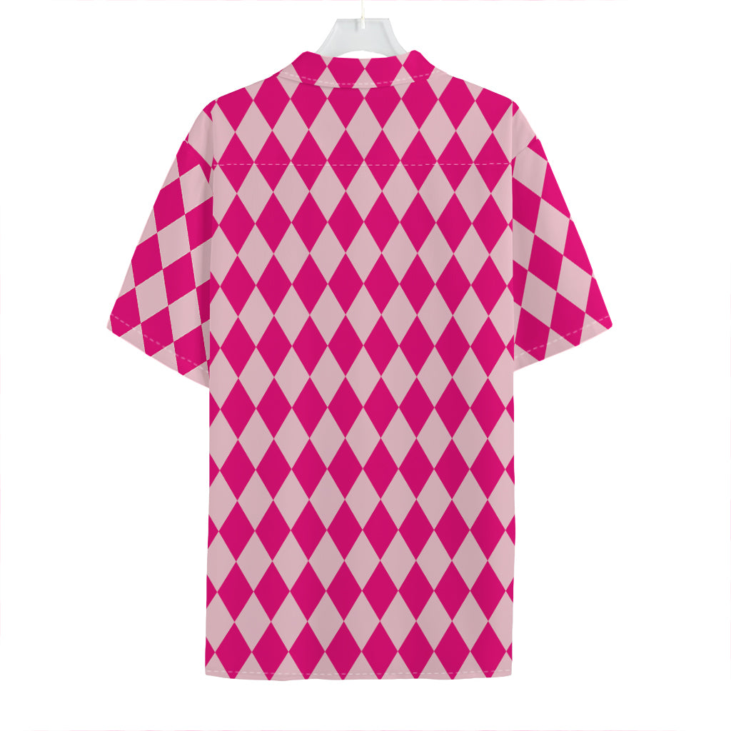 Pink Harlequin Pattern Print Hawaiian Shirt