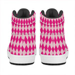 Pink Harlequin Pattern Print High Top Leather Sneakers