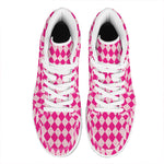 Pink Harlequin Pattern Print High Top Leather Sneakers