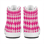 Pink Harlequin Pattern Print High Top Leather Sneakers