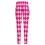 Pink Harlequin Pattern Print High-Waisted Pocket Leggings