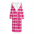 Pink Harlequin Pattern Print Hooded Bathrobe