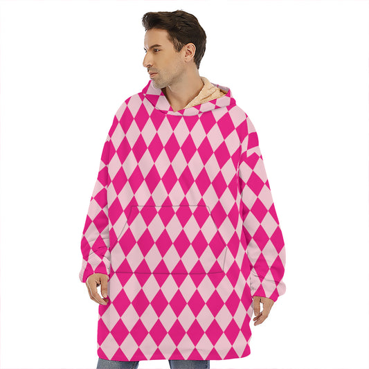 Pink Harlequin Pattern Print Hoodie Blanket