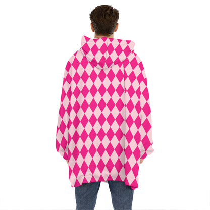 Pink Harlequin Pattern Print Hoodie Blanket