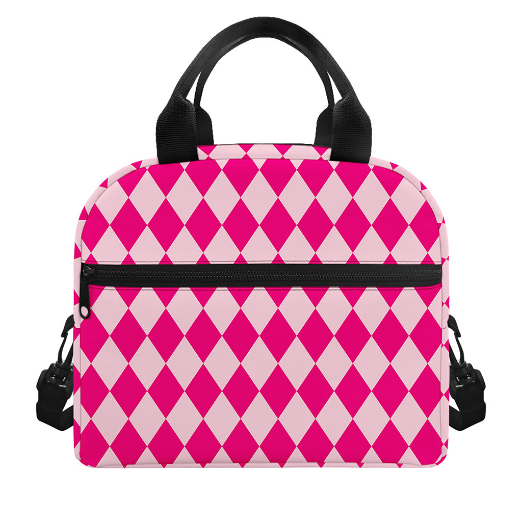 Pink Harlequin Pattern Print Insulated Lunch Bag