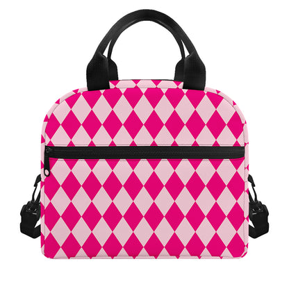 Pink Harlequin Pattern Print Insulated Lunch Bag