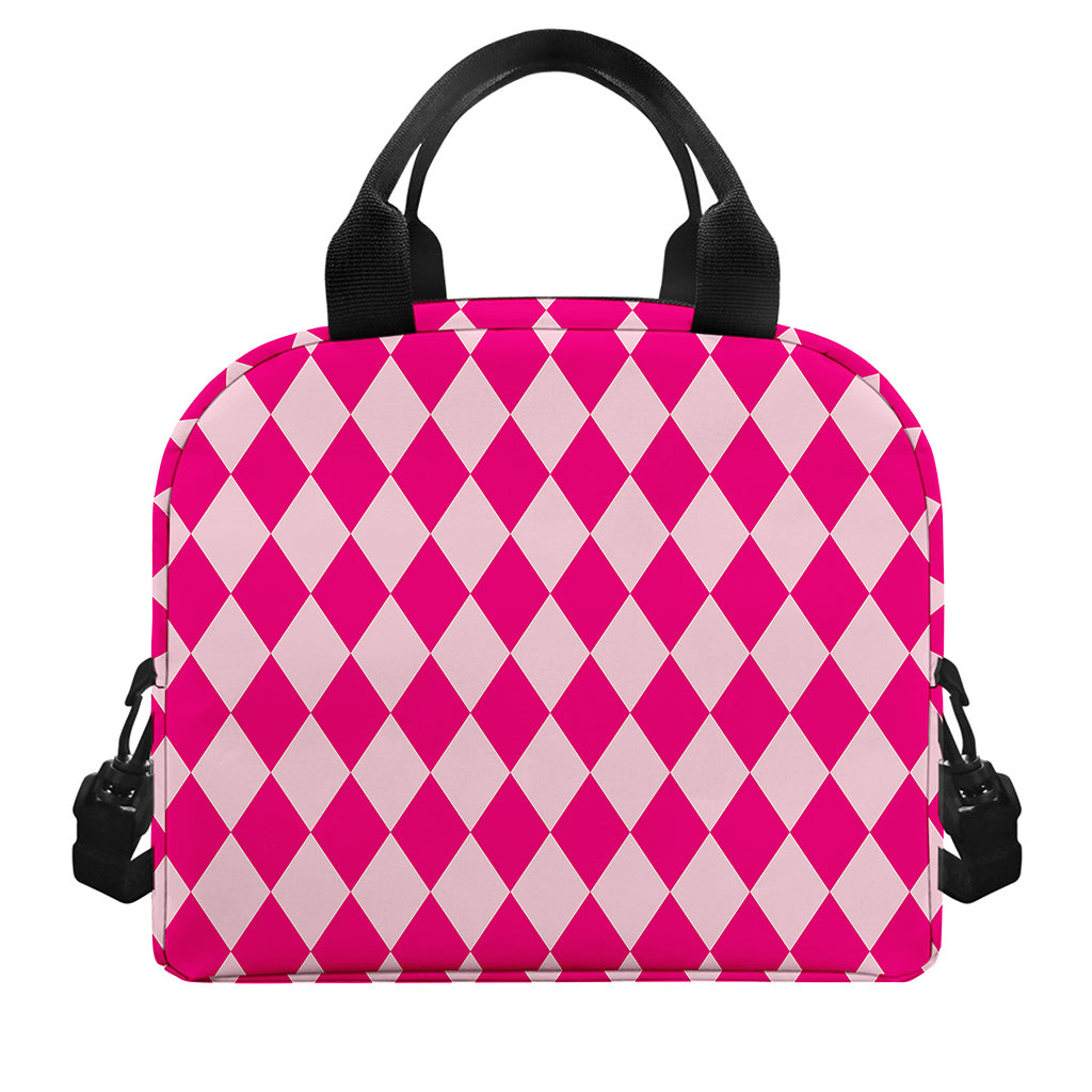 Pink Harlequin Pattern Print Insulated Lunch Bag