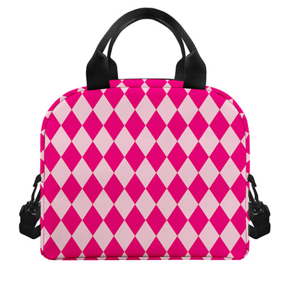 Pink Harlequin Pattern Print Insulated Lunch Bag