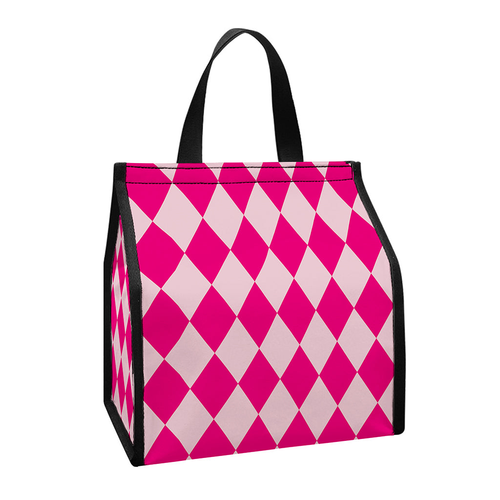 Pink Harlequin Pattern Print Insulated Lunch Tote