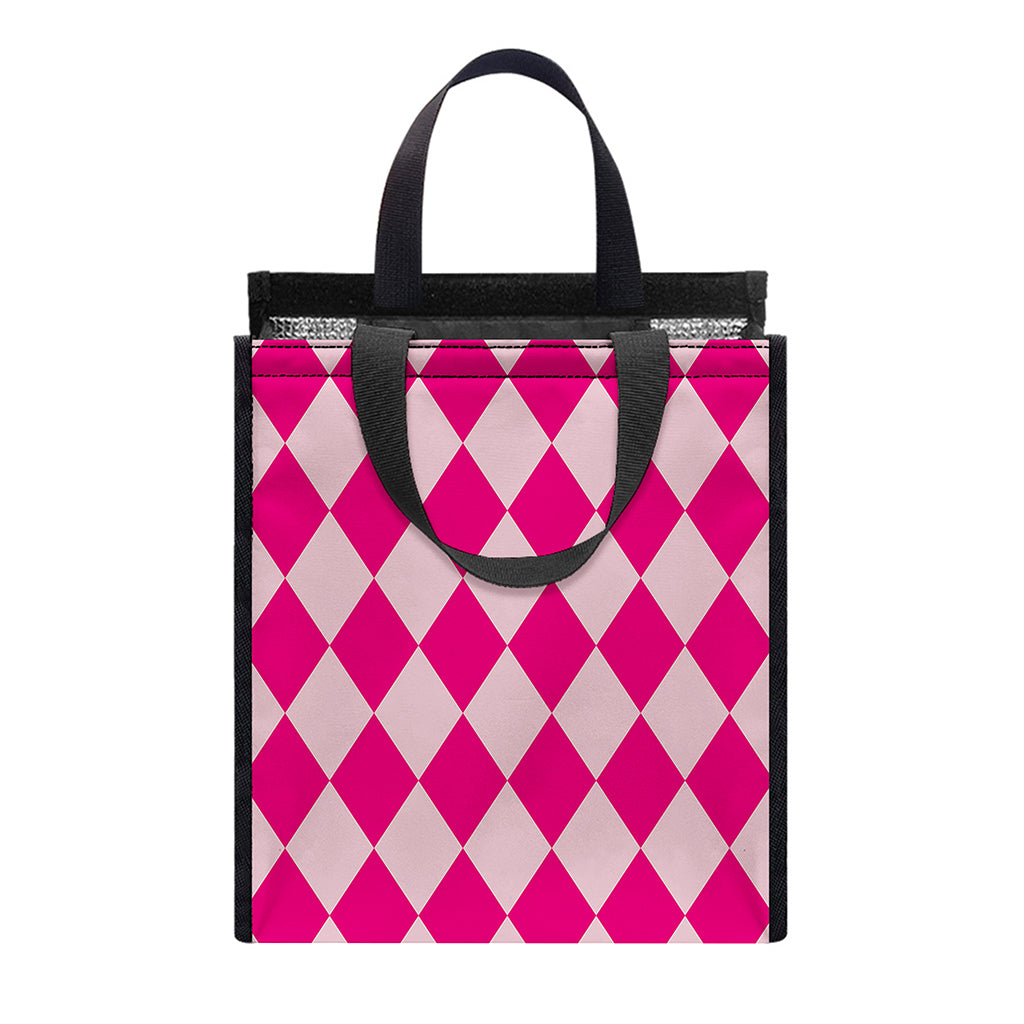 Pink Harlequin Pattern Print Insulated Lunch Tote