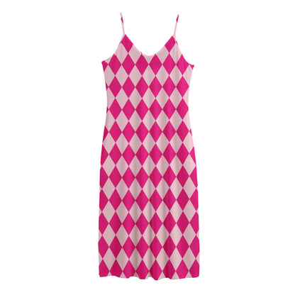 Pink Harlequin Pattern Print Jersey Midi Cami Dress