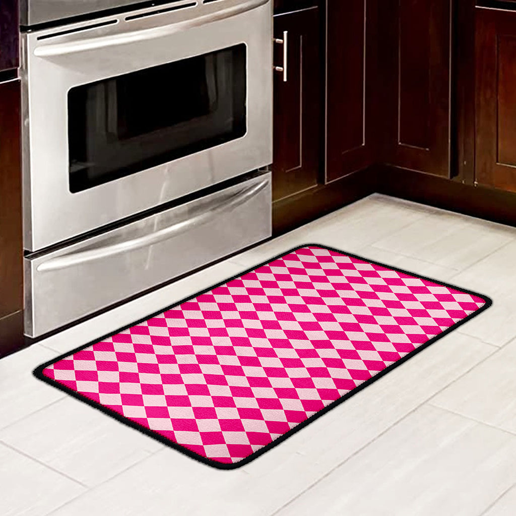 Pink Harlequin Pattern Print Kitchen Mat