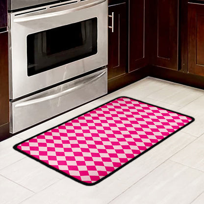 Pink Harlequin Pattern Print Kitchen Mat
