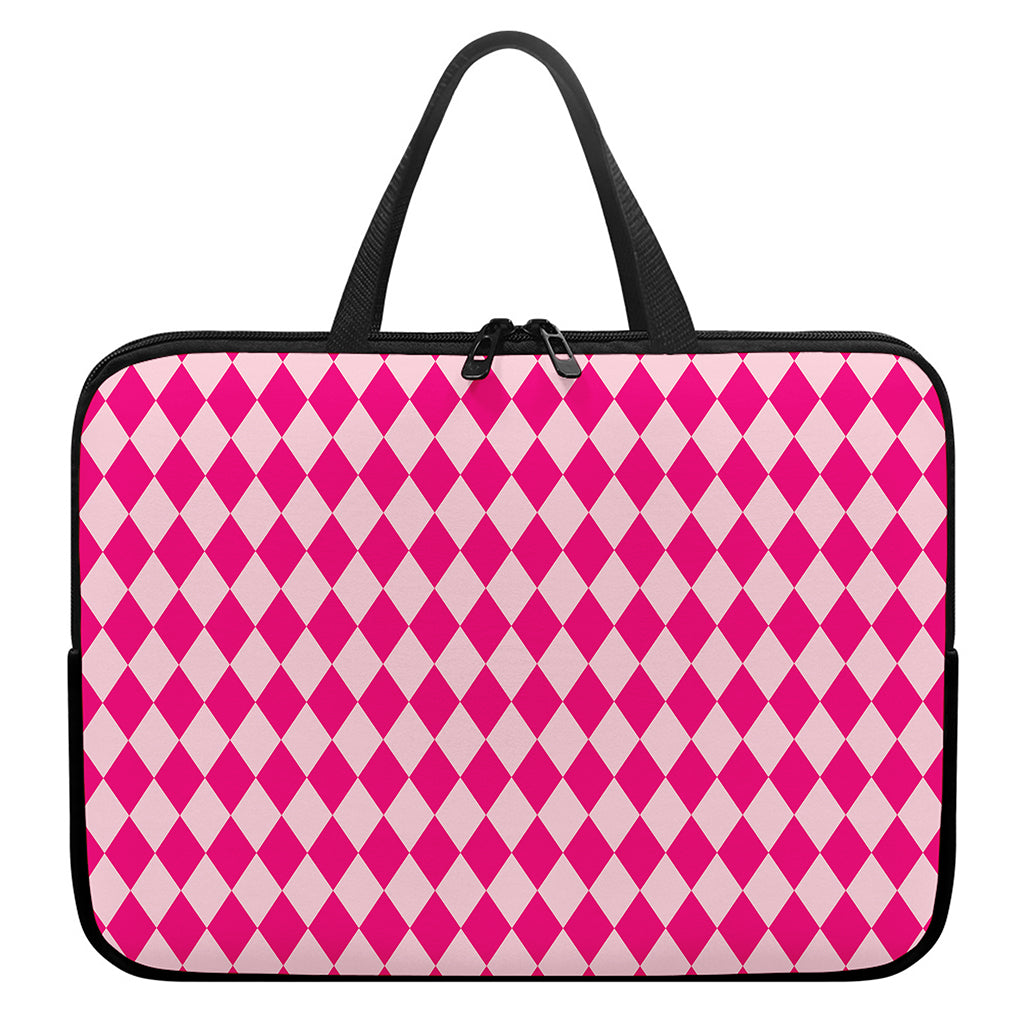 Pink Harlequin Pattern Print Laptop Sleeve With Handle