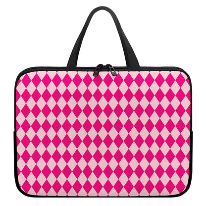 Pink Harlequin Pattern Print Laptop Sleeve With Handle
