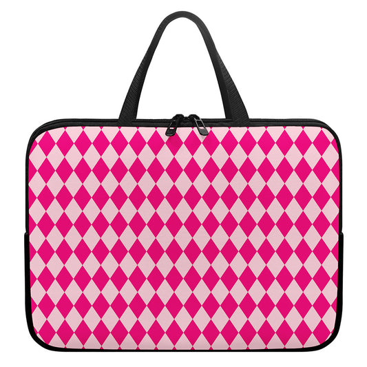 Pink Harlequin Pattern Print Laptop Sleeve With Handle