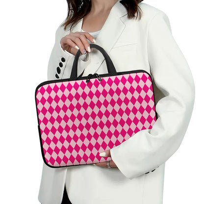 Pink Harlequin Pattern Print Laptop Sleeve With Handle