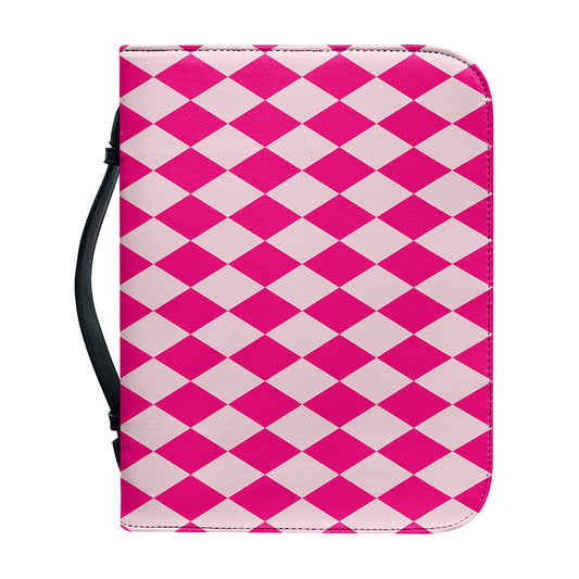 Pink Harlequin Pattern Print Leather Bible Cover