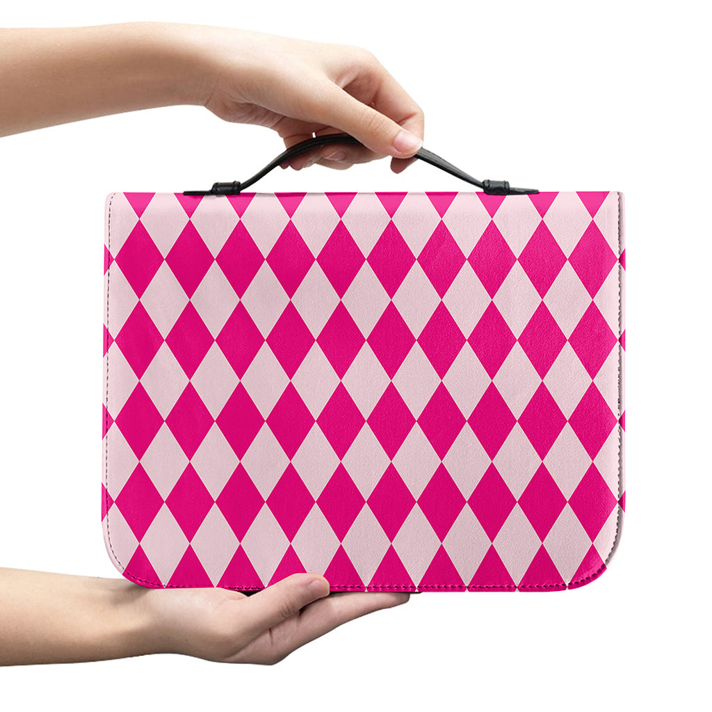 Pink Harlequin Pattern Print Leather Bible Cover