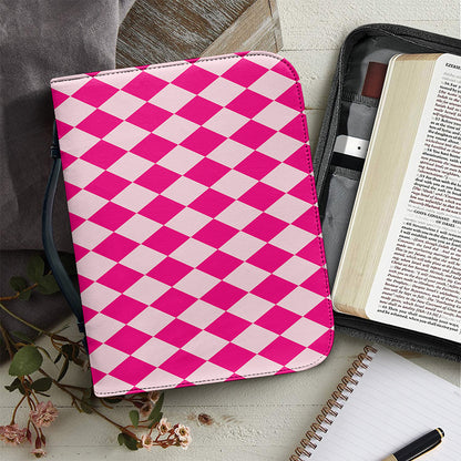 Pink Harlequin Pattern Print Leather Bible Cover