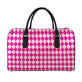 Pink Harlequin Pattern Print Leather Duffel Bag