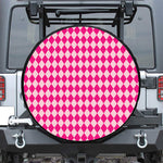 Pink Harlequin Pattern Print Leather Spare Tire Cover