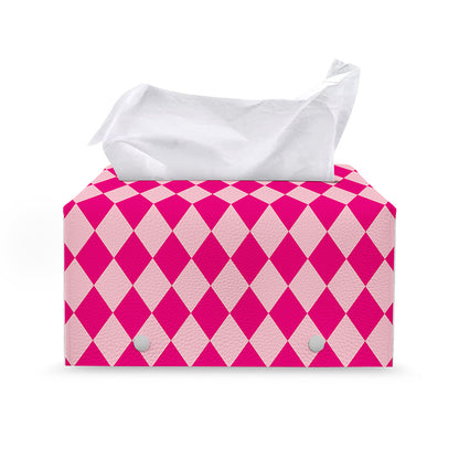 Pink Harlequin Pattern Print Leather Tissue Box Cover