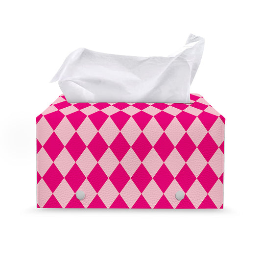 Pink Harlequin Pattern Print Leather Tissue Box Cover