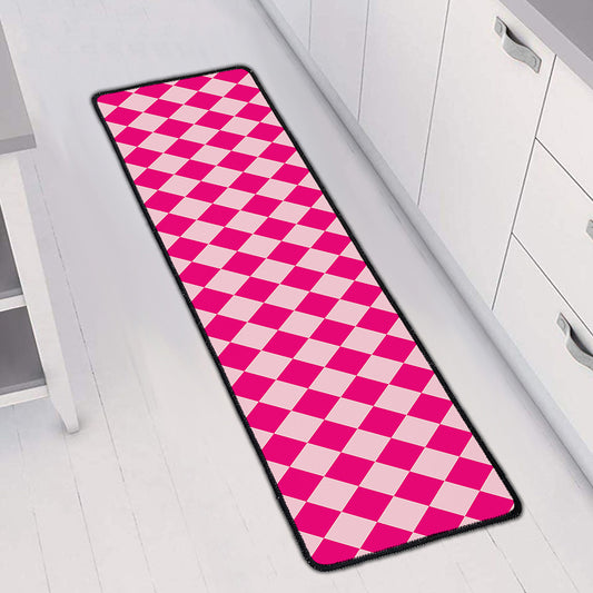 Pink Harlequin Pattern Print Long Kitchen Mat