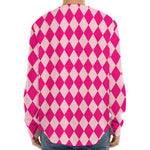 Pink Harlequin Pattern Print Long Sleeve Baseball Jersey