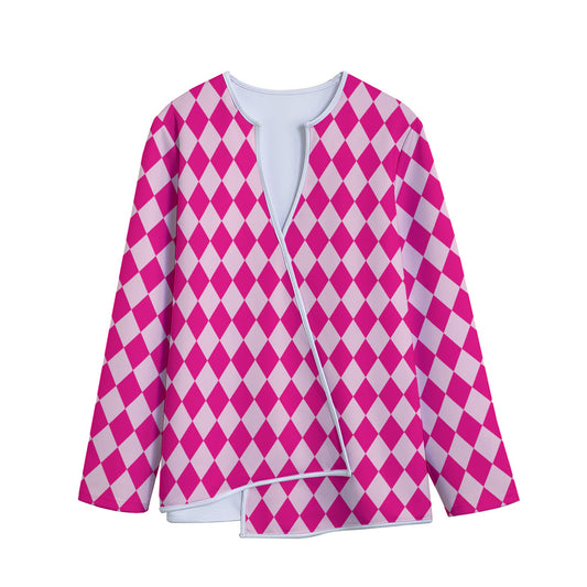 Pink Harlequin Pattern Print Long Sleeve Short Coat