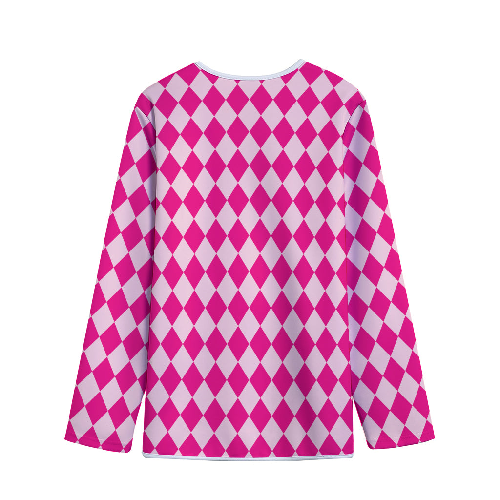 Pink Harlequin Pattern Print Long Sleeve Short Coat