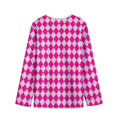 Pink Harlequin Pattern Print Long Sleeve Short Coat