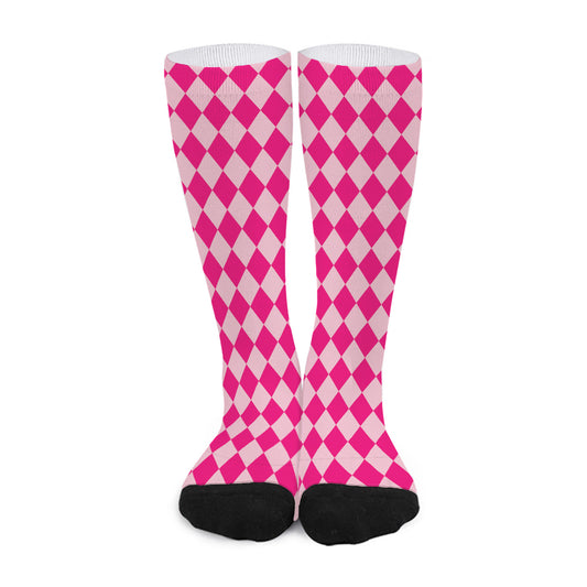 Pink Harlequin Pattern Print Long Socks