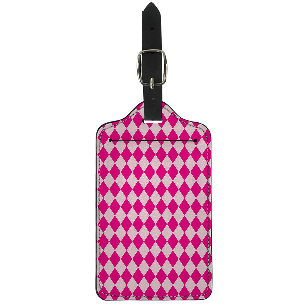 Pink Harlequin Pattern Print Luggage Tag