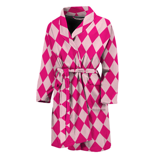 Pink Harlequin Pattern Print Men's Bathrobe